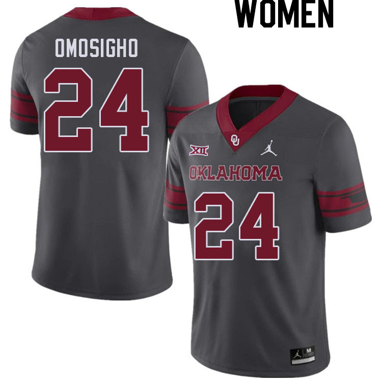Women #24 Samuel Omosigho Oklahoma Sooners College Football Jerseys Stitched Sale-Charcoal